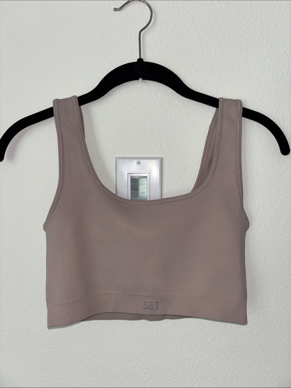 SET Active Ribbed Crop Sports Bra in Mauve Taupe